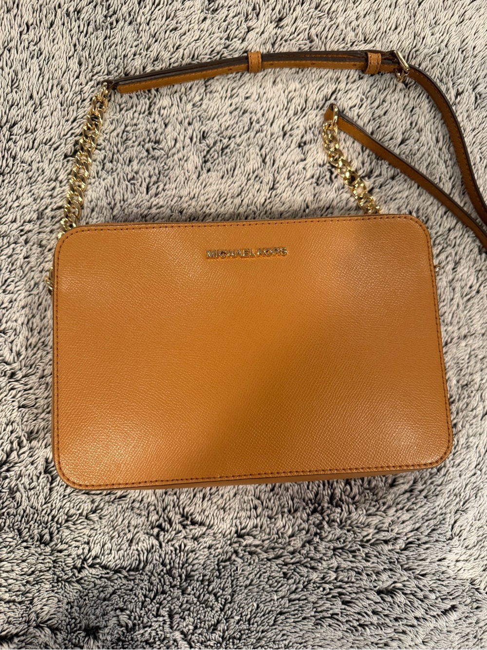 Michael Kors Cognac Leather Crossbody with Gold Chain Strap